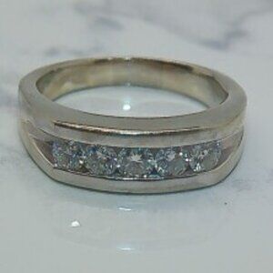 14kt White Gold Polished 1Cart  5-Stone Natural Round Diamond Man’s Ring Size 12